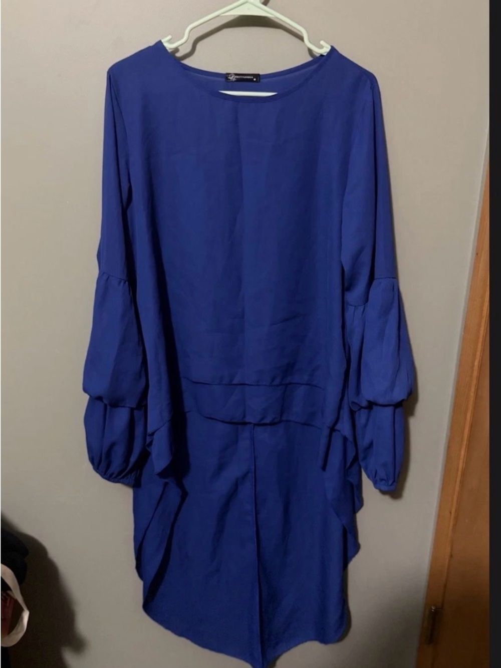 PRETTYGARDEN High Low Asymmetrical Irregular Hem Blue Blouse Shirt Dress Sz. M - Picture 2 of 2